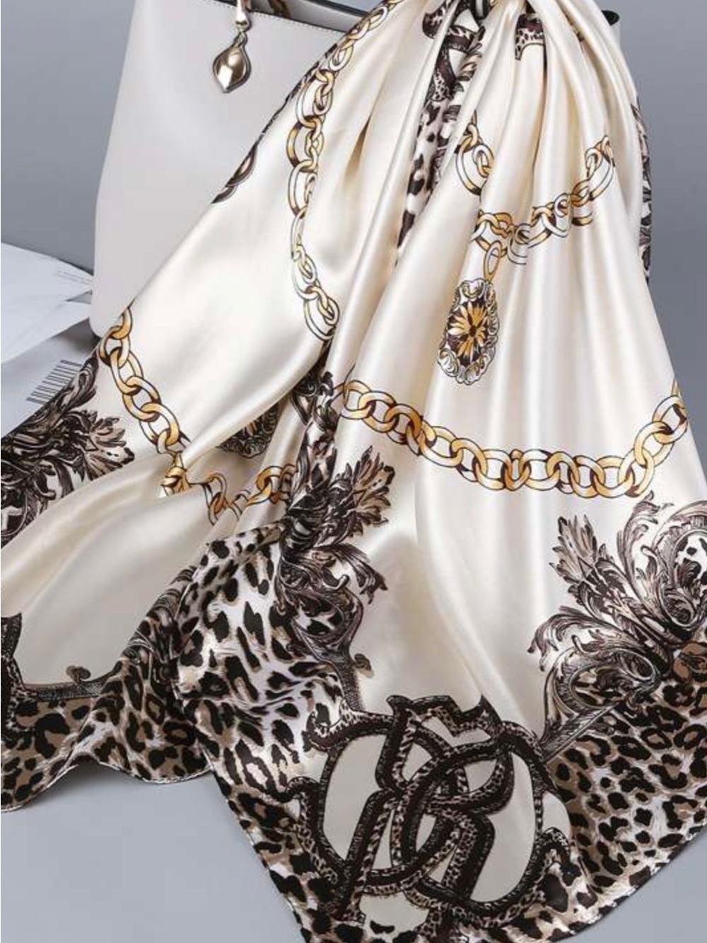Luxury Patterned Satin Scarf - Picture 2 of 16